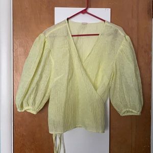 Pastel Yellow Blouse with Puffy Sleeves